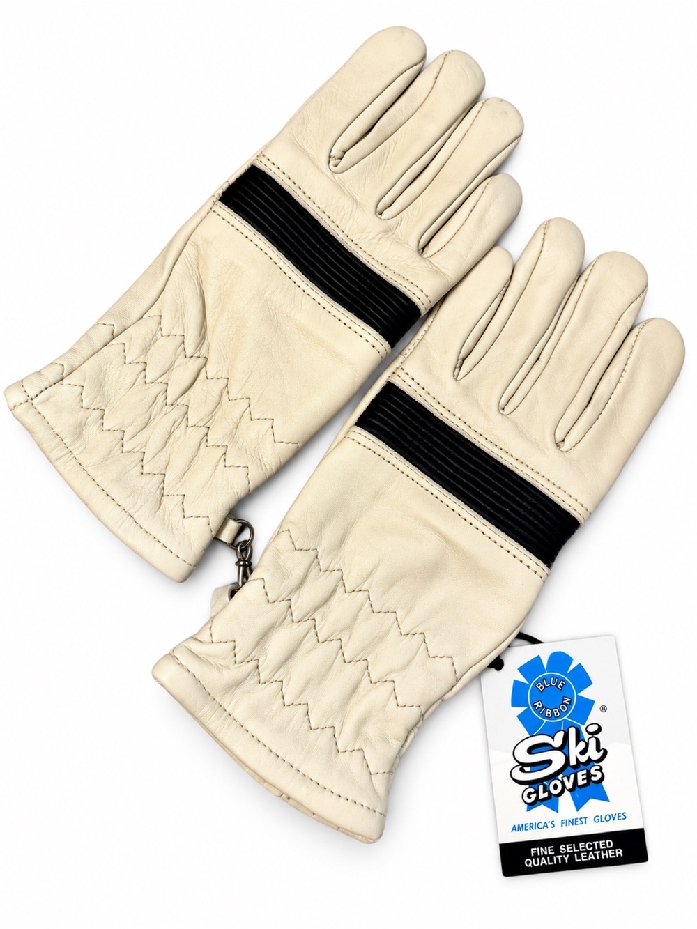 Vintage Blue Ribbon Leather Ski Gloves NWT Deadstock Original Packaging